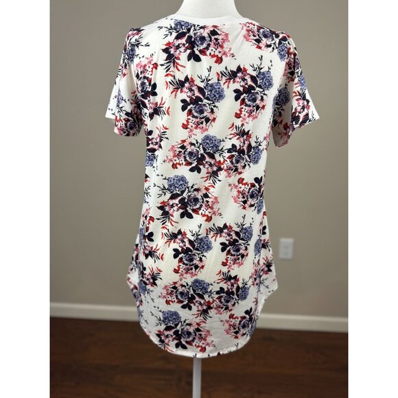 NEW LuLaRoe Womens Knit Tunic Top S Short Sleeve White Pink Floral Scoop Neck - Picture 4 of 8
